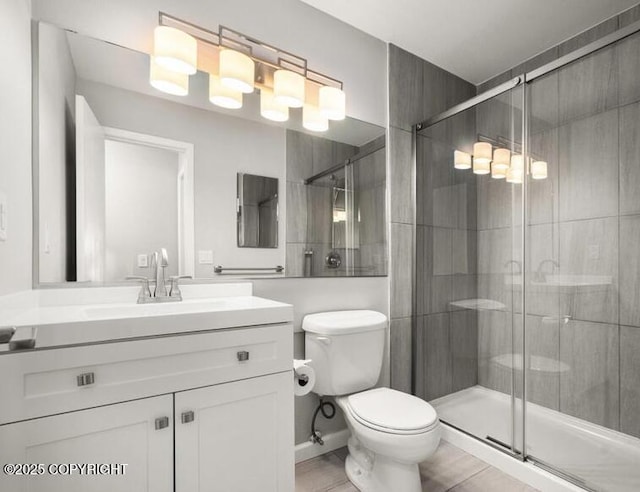 2551 Lahonda Dr, Anchorage, AK 99517 - bathroom featuring toilet, vanity, and a stall shower