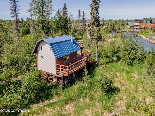 45638 Back Troll, Kenai, AK 99611 - back of property with a gambrel roof, a metal roof, and a deck with water view