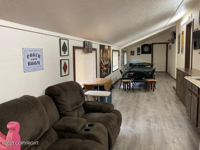 50470 Maranatha Ln, Nikiski/North Kenai, AK 99611 - living area with light wood-style floors and vaulted ceiling