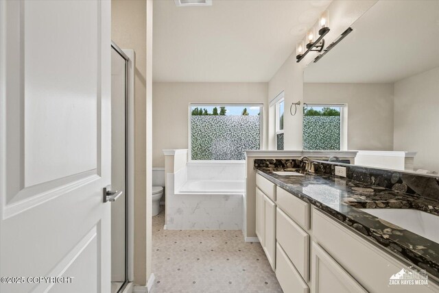 2987 Morgan Loop, Anchorage, AK 99516 - bathroom with a garden tub, double vanity, and a stall shower