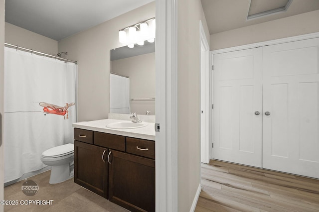13378 Rosser Dr, Eagle River, AK 99577 - full bath with vanity, a shower with curtain, and wood finished floors