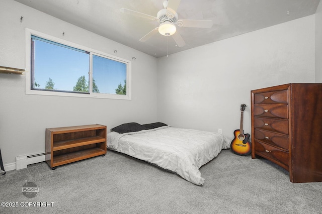 8100 E 20th Ave, Anchorage, AK 99504 - carpeted bedroom featuring a baseboard radiator and ceiling fan