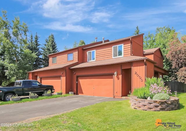 2003 Jamestown Cir, Anchorage, AK 99507 - view of front facade with a garage, a front lawn, asphalt driveway, and roof with shingles