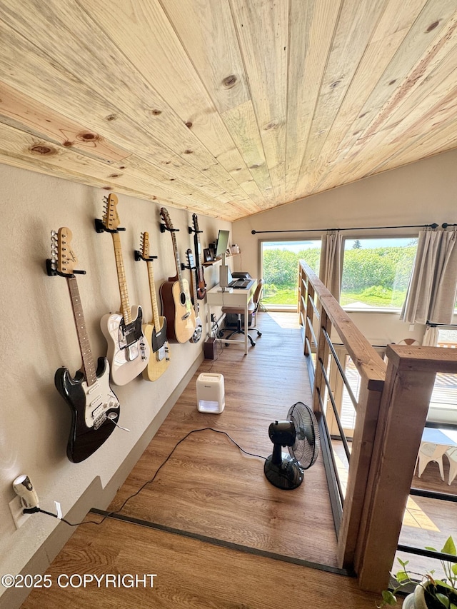 36339 Maria Rd, Homer, AK 99603 - exercise room with wood finished floors, vaulted ceiling, and wood ceiling