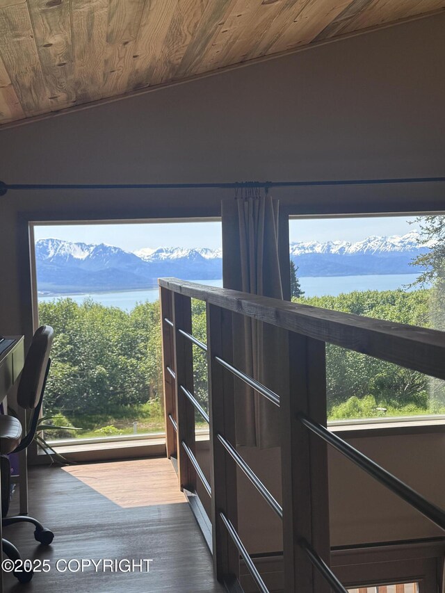 36339 Maria Rd, Homer, AK 99603 - detailed view of wood ceiling, wood finished floors, and mountains