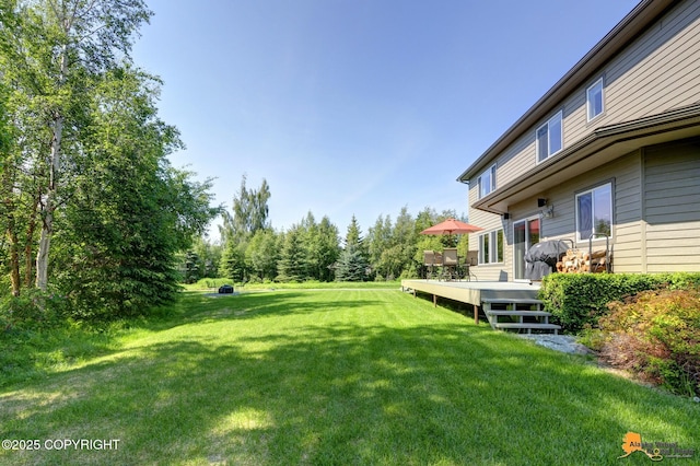 2842 Ensign Dr, Anchorage, AK 99515 - view of green lawn with a wooden deck