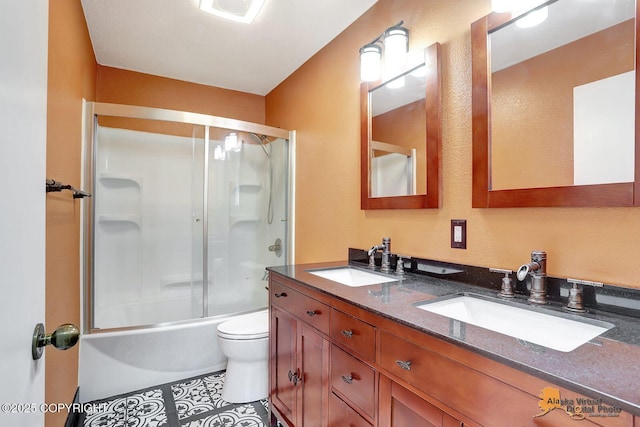 3091 N Longspur Dr, Wasilla, AK 99654 - full bath with double vanity, tile patterned floors, and combined bath / shower with glass door