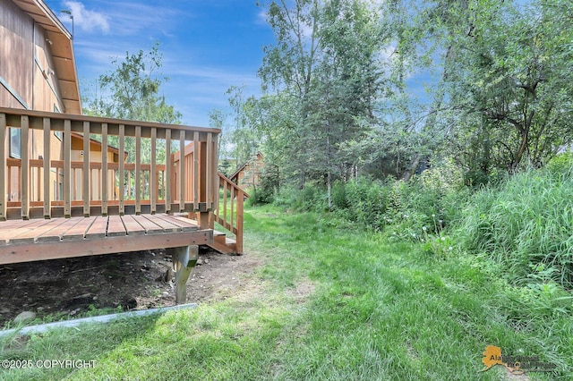3091 N Longspur Dr, Wasilla, AK 99654 - view of yard with a wooden deck