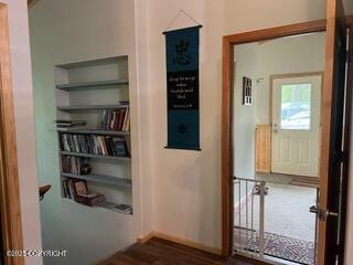 18905 Langille Rd, Cooper Landing, AK 99572 - hall with built in shelves and dark wood-type flooring