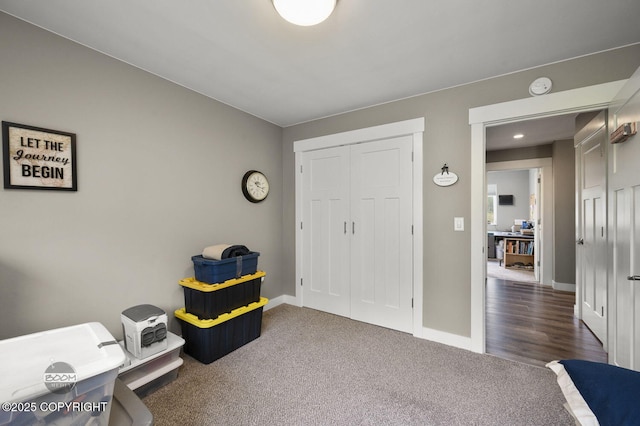 1169 W Trumpeter Swan Dr, Wasilla, AK 99623 - carpeted bedroom featuring baseboards, a closet, and recessed lighting