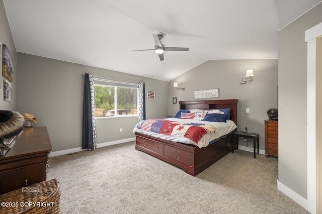 1169 W Trumpeter Swan Dr, Wasilla, AK 99623 - bedroom featuring vaulted ceiling, carpet floors, baseboards, and a ceiling fan