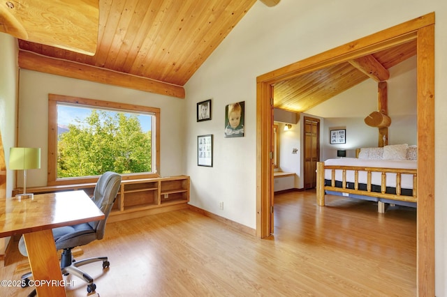3108 Misty Mountain Rd, Eagle River, AK 99577 - office area featuring wood finished floors and wood ceiling