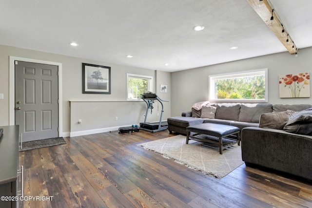 3108 Misty Mountain Rd, Eagle River, AK 99577 - living area with hardwood / wood-style floors, rail lighting, and recessed lighting