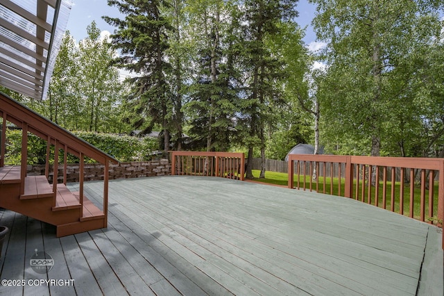 10010 Colville St, Eagle River, AK 99577 - wooden deck featuring view of wooded area