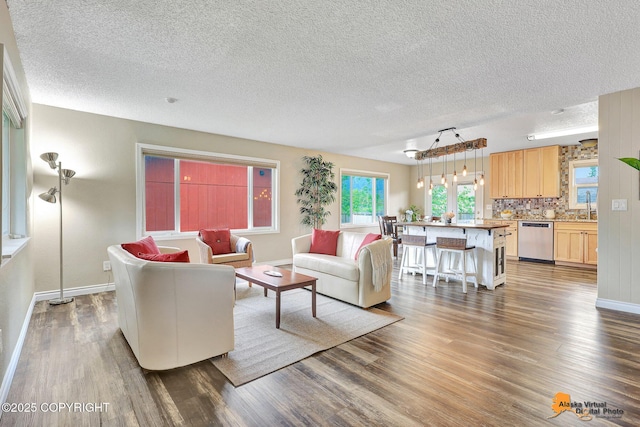 8630 E 17th Ave, Anchorage, AK 99504 - living room featuring a textured ceiling and wood finished floors