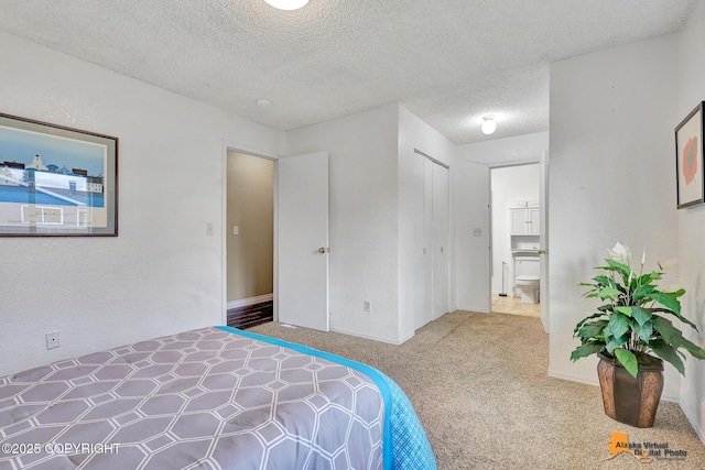 8630 E 17th Ave, Anchorage, AK 99504 - carpeted bedroom featuring a textured ceiling and ensuite bath