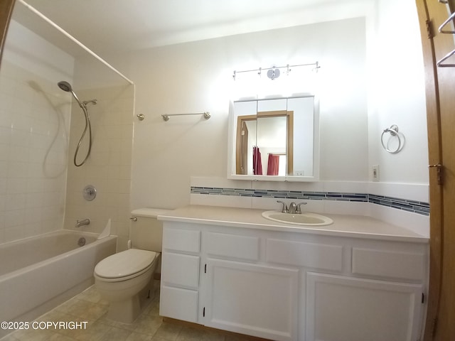 17701 Beaujolais Dr, Eagle River, AK 99577 - full bathroom with vanity, shower / tub combination, tasteful backsplash, and tile patterned flooring