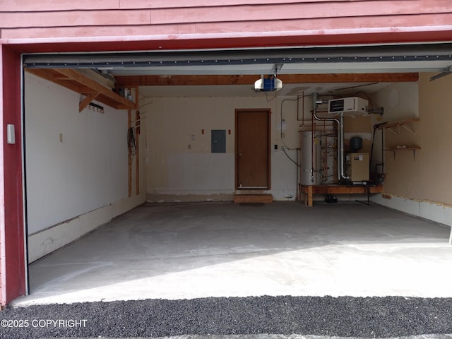 17701 Beaujolais Dr, Eagle River, AK 99577 - garage with electric panel, a garage door opener, and strapped water heater