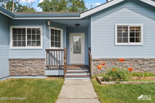 7595 E Breckenridge Dr, Wasilla, AK 99654 - entrance to property featuring stone siding