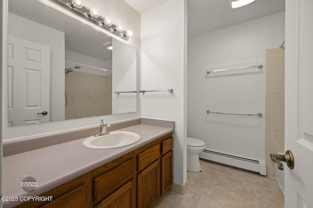 1675 Sitka St # 102, Anchorage, AK 99501 - full bathroom with a baseboard radiator, vanity, and a shower