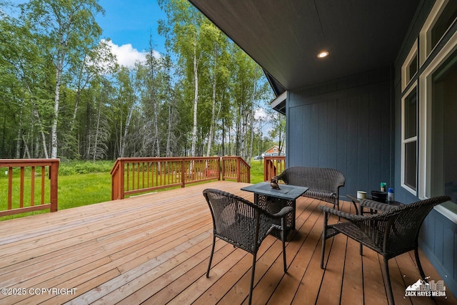 8028 E Yarn Spinner Cir, Palmer, AK 99645 - wooden terrace with a lawn
