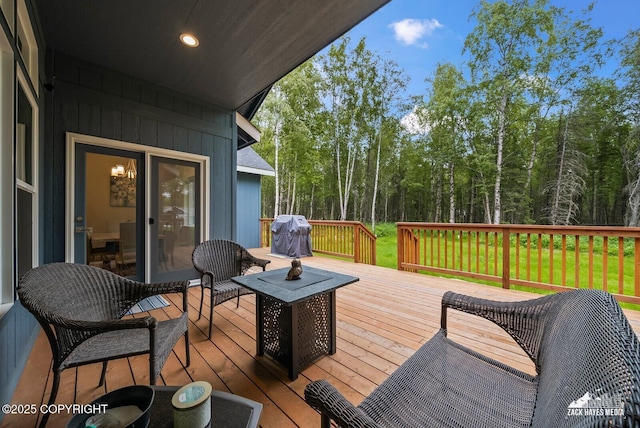 8028 E Yarn Spinner Cir, Palmer, AK 99645 - deck with grilling area and view of wooded area