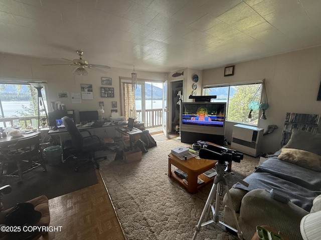 406 Mitkof Hwy, Petersburg, AK 99833 - living area featuring an office area and a ceiling fan