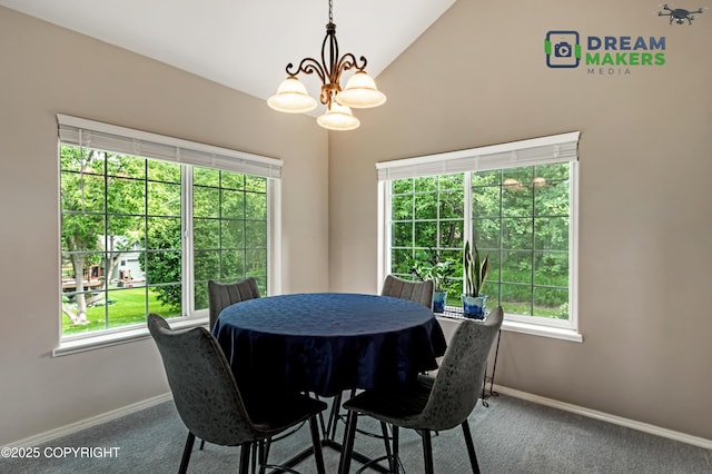 11240 E Equestrian St, Palmer, AK 99645 - dining room featuring carpet flooring, a chandelier, and high vaulted ceiling