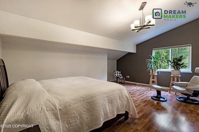11240 E Equestrian St, Palmer, AK 99645 - bedroom with vaulted ceiling, dark wood finished floors, and a chandelier