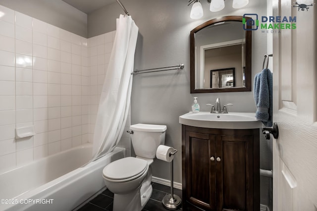 11240 E Equestrian St, Palmer, AK 99645 - bathroom with shower / bath combo, vanity, and tile patterned floors