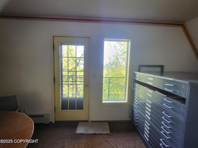 9921 Nearpoint Dr, Anchorage, AK 99507 - doorway to outside with baseboard heating, healthy amount of natural light, and carpet flooring