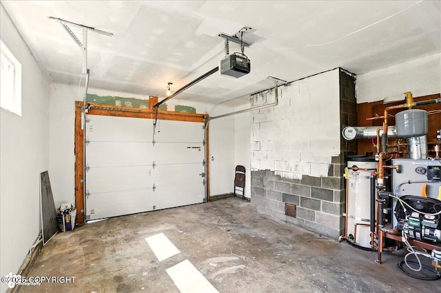 309 Stewart St, Anchorage, AK 99508 - garage with a garage door opener, gas water heater, concrete block wall, and a heating unit
