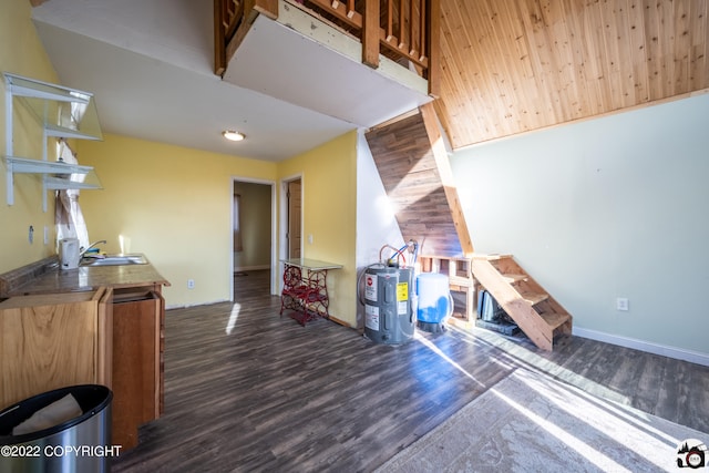 12230 Nautical Ave, Seward, AK 99664 - kitchen with wood finished floors, open shelves, and water heater