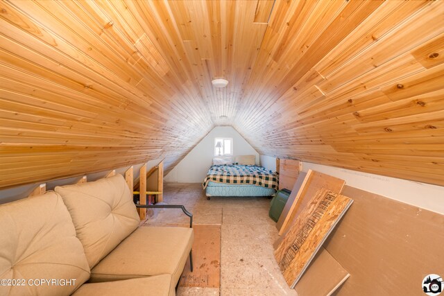 12230 Nautical Ave, Seward, AK 99664 - bedroom with wood ceiling and vaulted ceiling