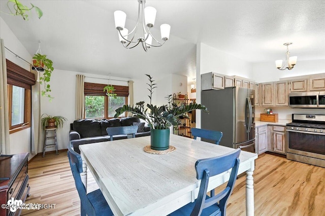 3800 E Birch View Dr, Wasilla, AK 99654 - dining area with a chandelier, vaulted ceiling, and light wood-style flooring