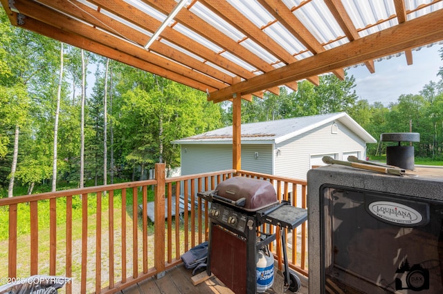1160 E Susitna Dr, Wasilla, AK 99654 - wooden terrace featuring area for grilling and view of wooded area