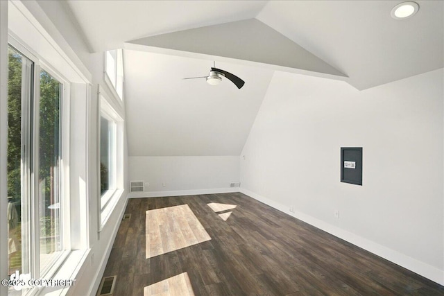 5100 W Lakeside Dr, Wasilla, AK 99654 - bonus room featuring lofted ceiling, ceiling fan, dark wood-type flooring, and recessed lighting