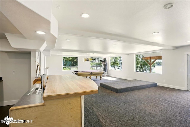 5100 W Lakeside Dr, Wasilla, AK 99654 - rec room featuring plenty of natural light, dark carpet, billiards, and recessed lighting