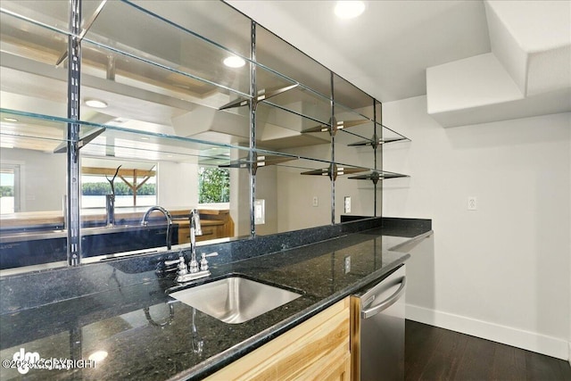5100 W Lakeside Dr, Wasilla, AK 99654 - indoor wet bar with dishwasher, plenty of natural light, dark wood-style floors, and recessed lighting