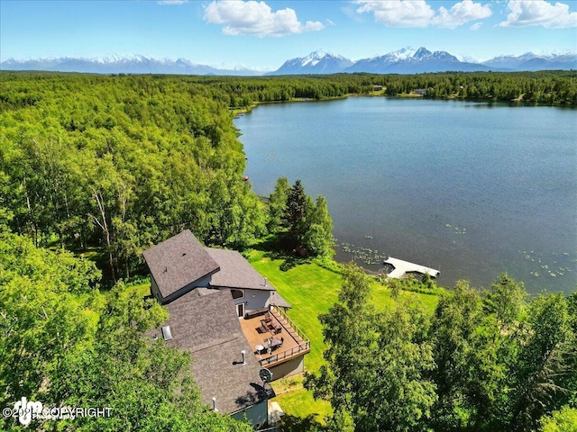 5100 W Lakeside Dr, Wasilla, AK 99654 - aerial view of property and surrounding area featuring a forest and a water and mountain view
