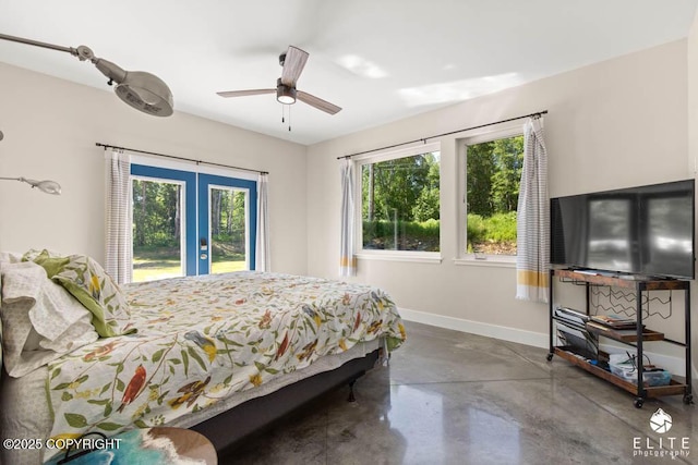 4722 S Gon Fishin Dr, Wasilla, AK 99623 - bedroom with french doors, concrete floors, and a ceiling fan