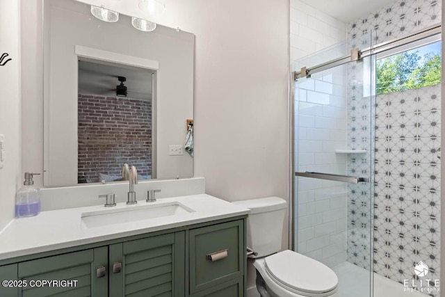 4722 S Gon Fishin Dr, Wasilla, AK 99623 - full bath featuring a stall shower, vanity, and ceiling fan