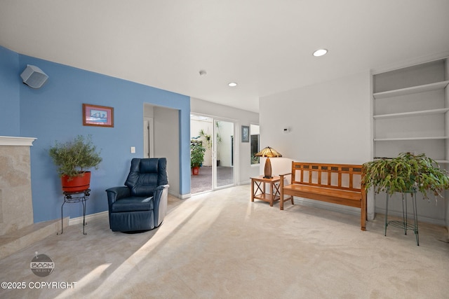 14121 Sunview Dr, Anchorage, AK 99515 - living area with carpet flooring, built in features, and recessed lighting