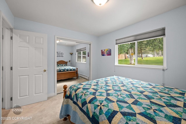 14121 Sunview Dr, Anchorage, AK 99515 - bedroom with light carpet, baseboard heating, and a closet