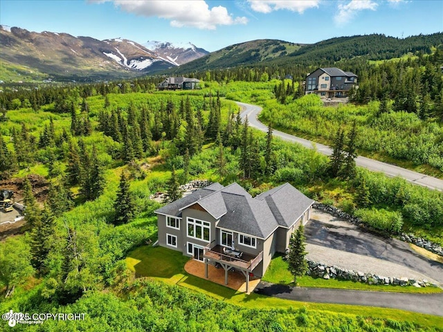 16071 Mountain Air Dr, Anchorage, AK 99516 - view from above of property with a mountain backdrop and a heavily wooded area