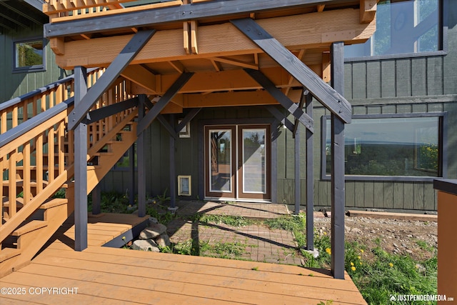19712 Chugach Park Dr, Eagle River, AK 99567 - entrance to property featuring a wooden deck and board and batten siding
