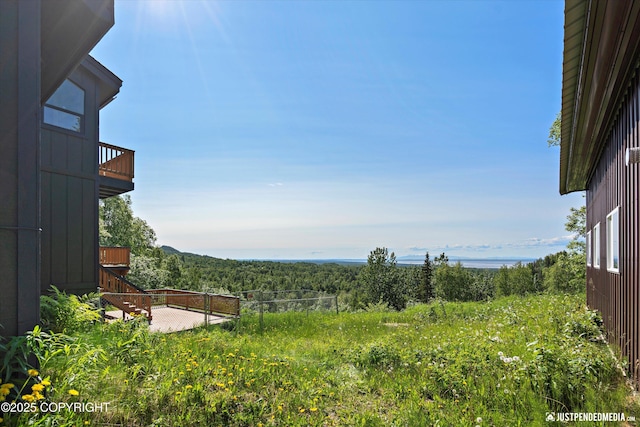 19712 Chugach Park Dr, Eagle River, AK 99567 - view of yard with a balcony and a wooded view