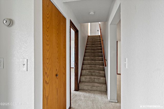 19712 Chugach Park Dr, Eagle River, AK 99567 - stairway featuring carpet flooring and a textured wall