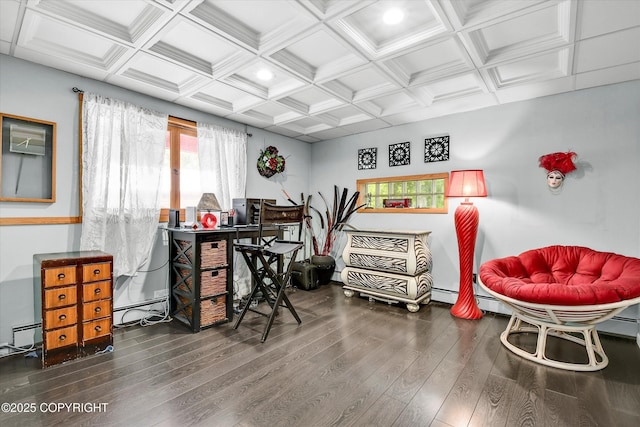 3890 Janet Lee Cir, Anchorage, AK 99516 - office space with wood finished floors, a baseboard heating unit, recessed lighting, coffered ceiling, and beam ceiling