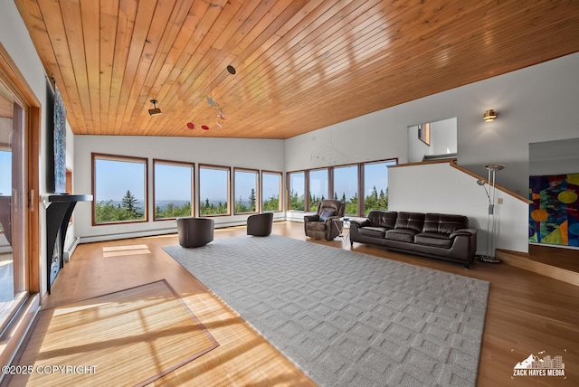 11411 Snowline Dr, Anchorage, AK 99507 - living room featuring wood ceiling, wood finished floors, and lofted ceiling